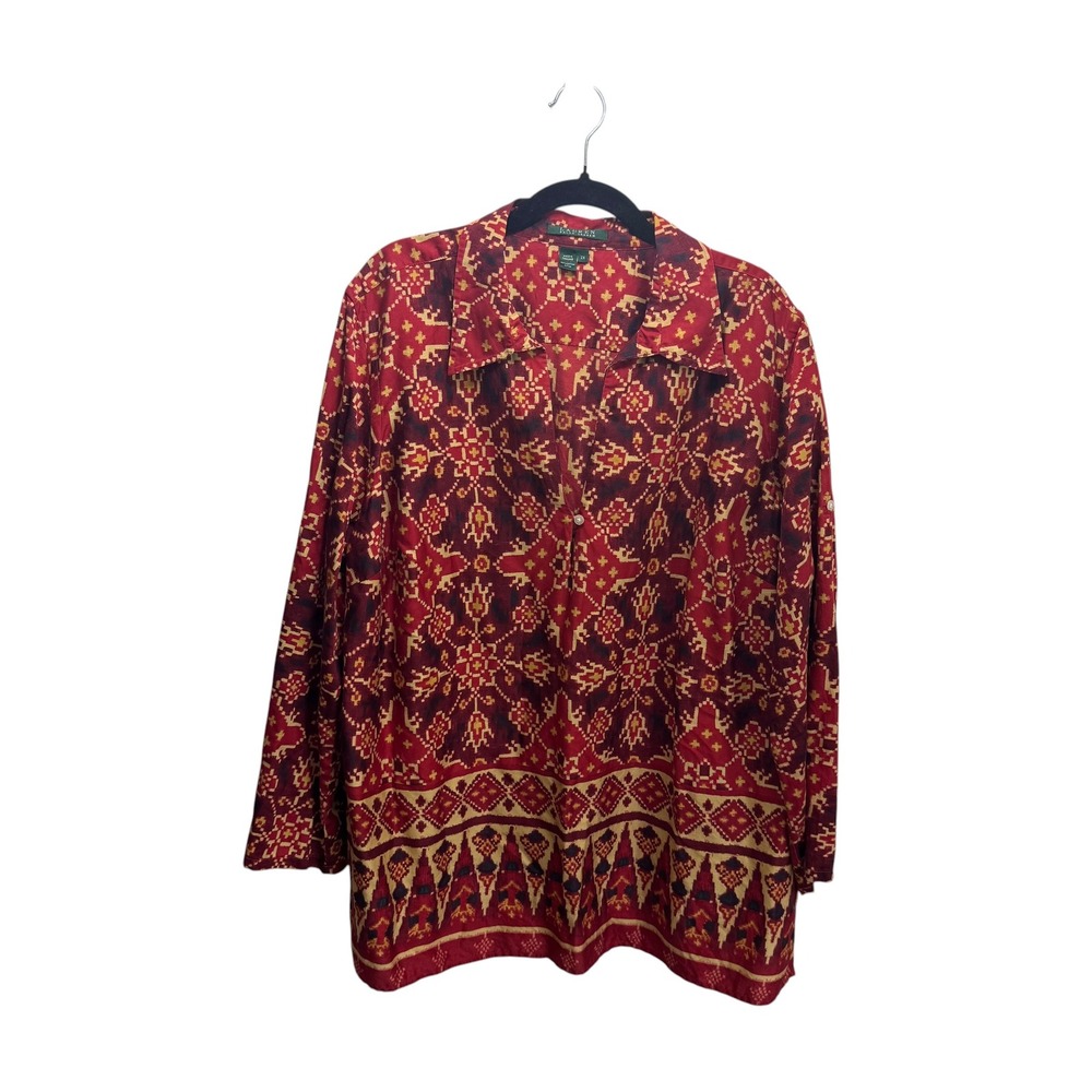 Ralph Lauren Southwest Rodeo Rust Ikat Geometric Cotton Tunic Top Plus Size 2X